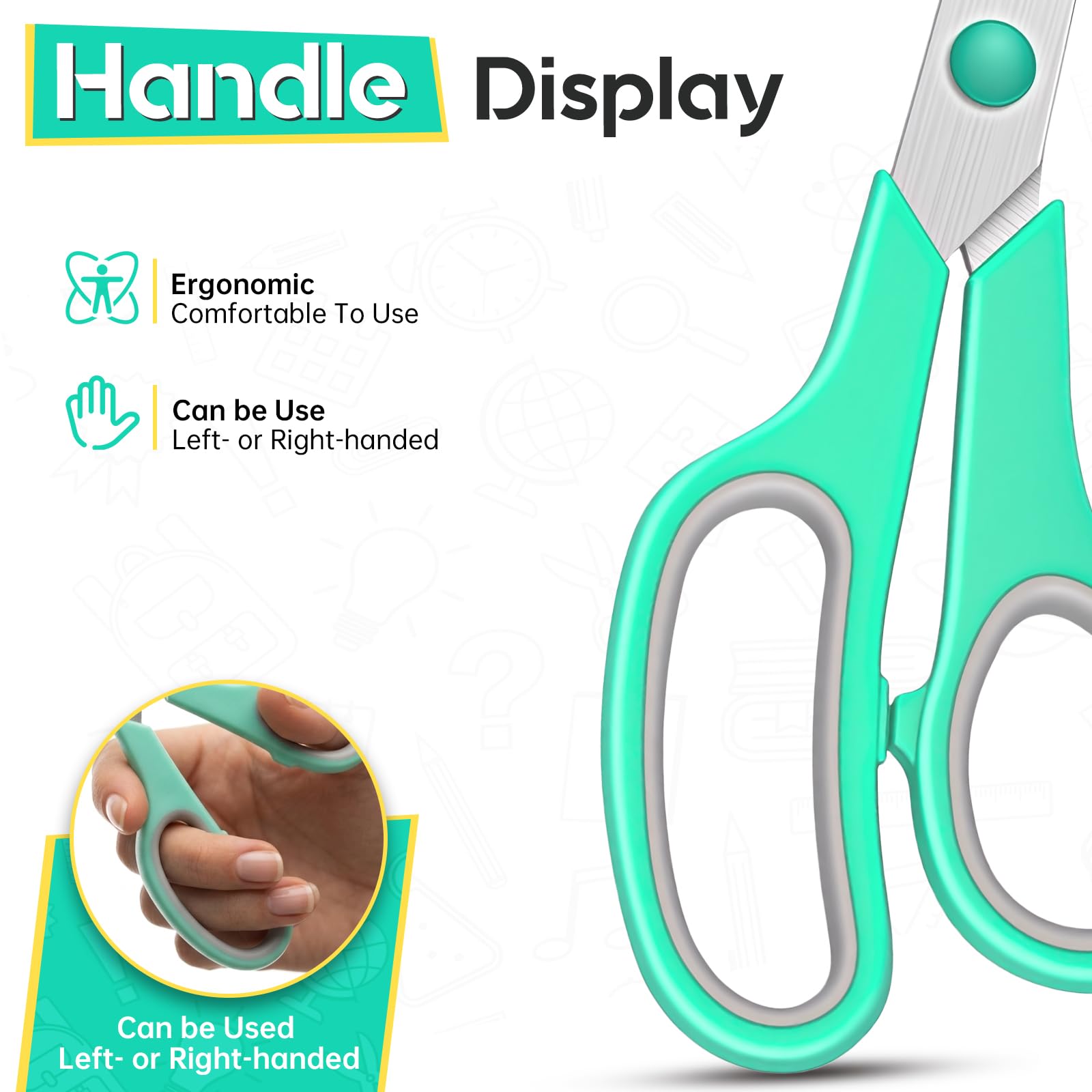 Scissors 8.5 Inch scissors all purpose for Office, Home, Sewing,and Crafts,Soft Comfort-Grip Right/Left Hand 3-Pack, Multicolor - 5