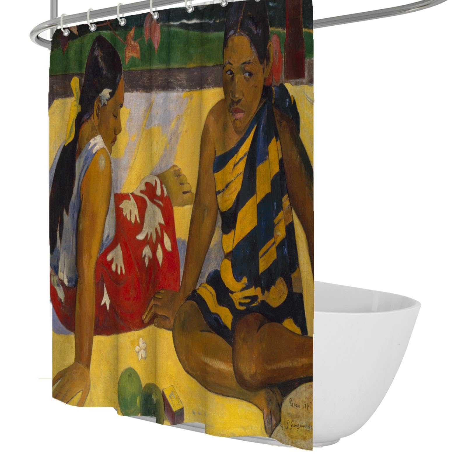 Rideau de douche femmes tahitiennes peinture plage impressionniste W120xL180