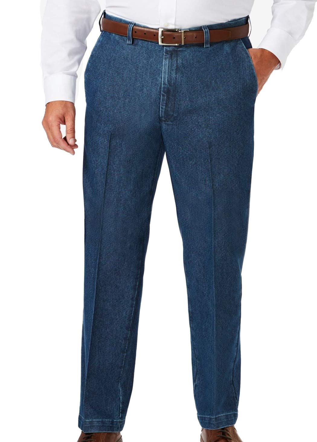 HaggarMen's Stretch Denim Expandable Classic Fit Flat Front Pant Casual