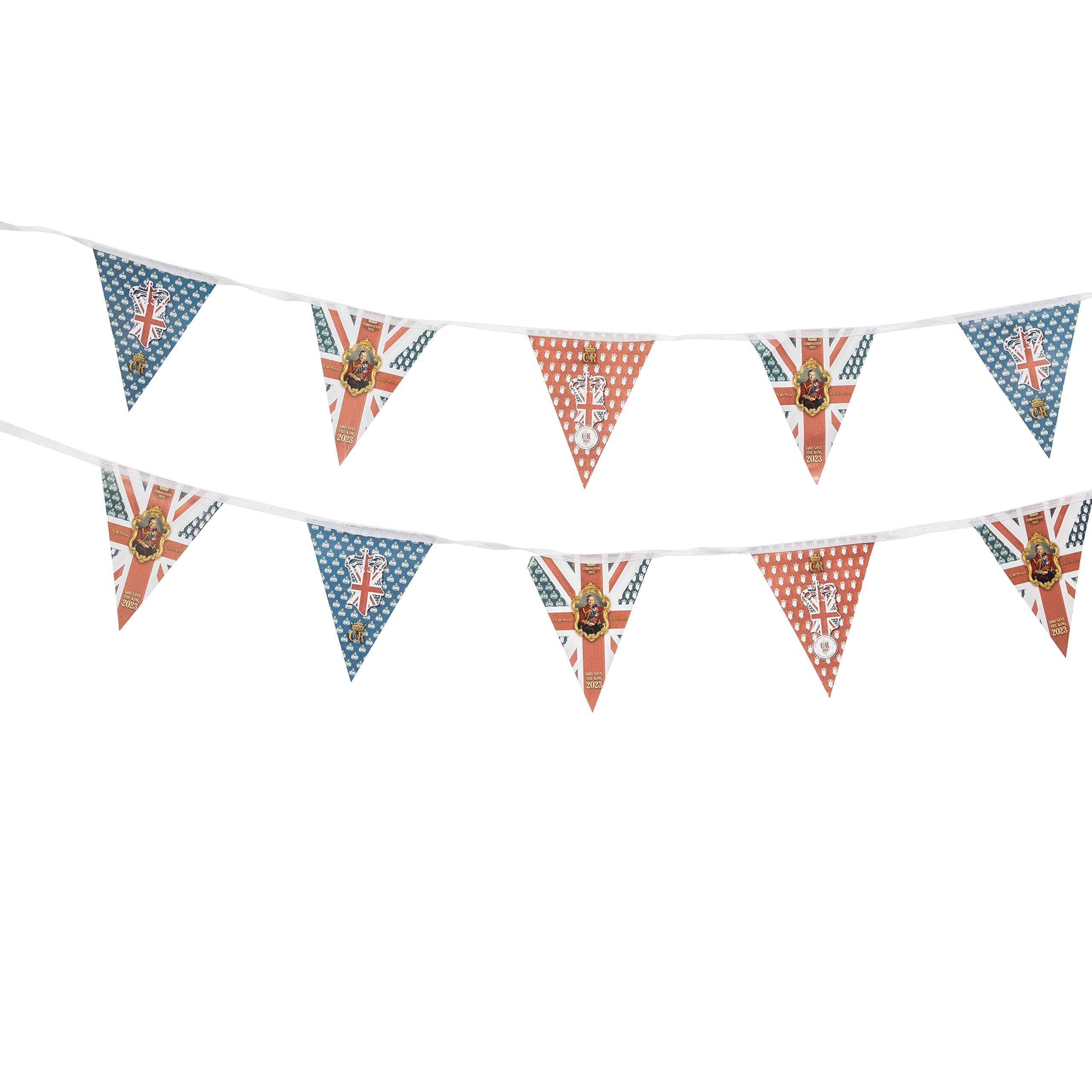 evelayCoronation Bunting King Charles III Flag Banner for Home or Street Union Jack Party Decorations Small Size 20 Flags (6 Metres Long)
