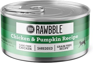 BIXBI Rawbble Shredded Chicken & Pumpkin Recipe Cans – Grain Free, Protein Rich Wet Cat Food – (5 Ounce Cans, Case of 24)