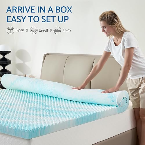 Miniatura 2 de Cubrecolchón de espuma viscoelástica de 3 pulgadas, con infusión de gel refrescante, tamaño individual, cubrecolchón de espuma de caja de huevos