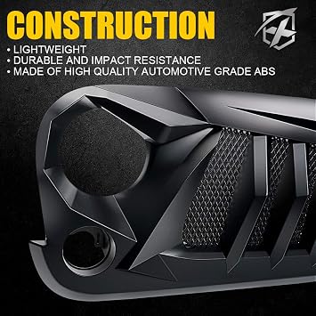 Xprite Matte Black Front Grill Grid Grille w/Mesh Compatible with Jeep Wrangler Rubicon Sahara Sport JK 2007-2018