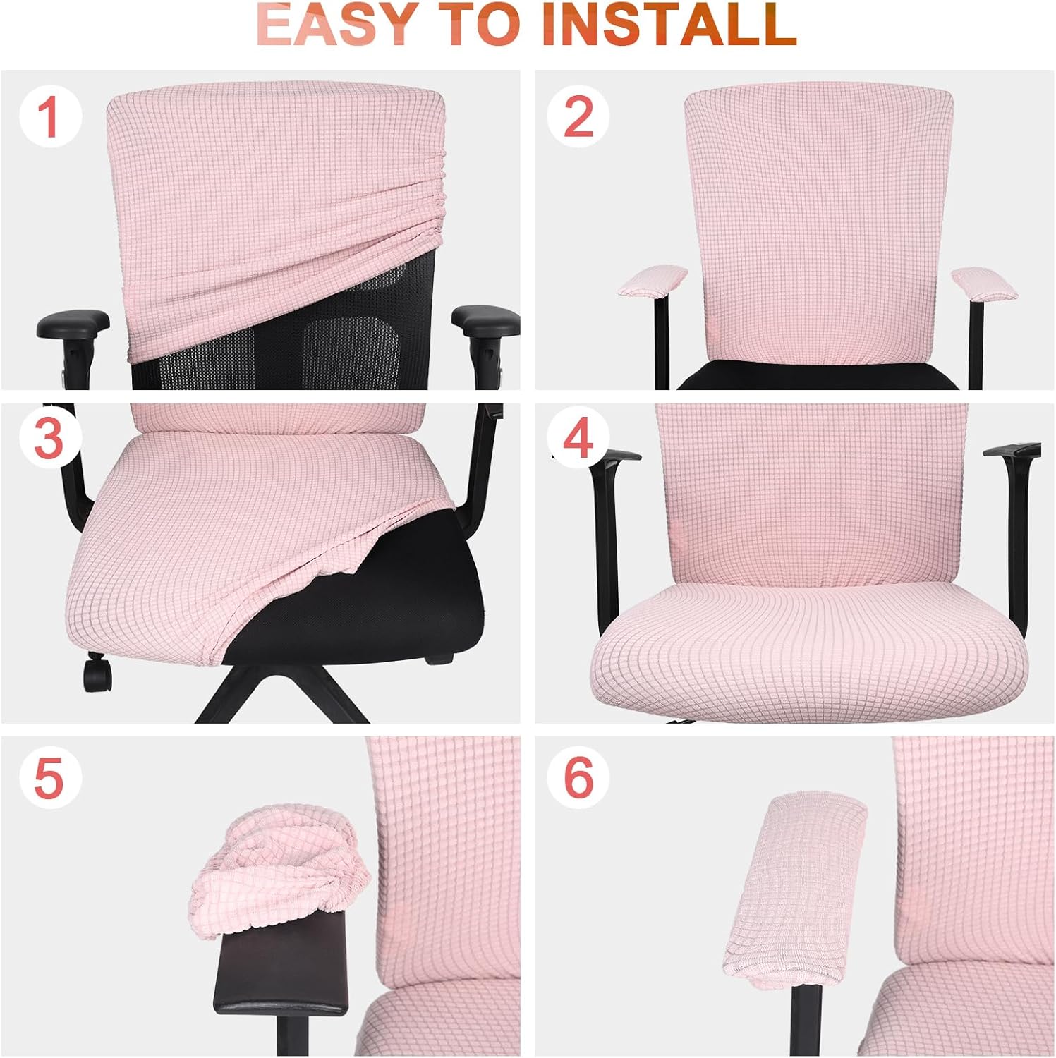 Tallew 8 Pcs Office Chair Covers Set Computer Universal Protective Stretchable Chair Seat Covers Desk Armrest Slipcovers Pads Office Cushion Backrest for Rotating (XL,Pink)