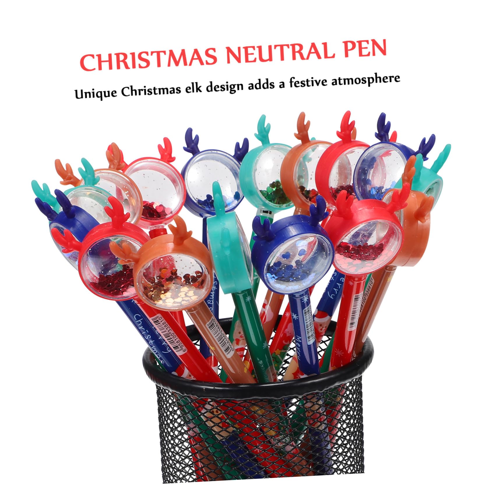 36 Pièces Stylos Gel Couleurs Noël avec Toppers Renne Paillettes Stylos Fins Portables Fournitures Bureau et École