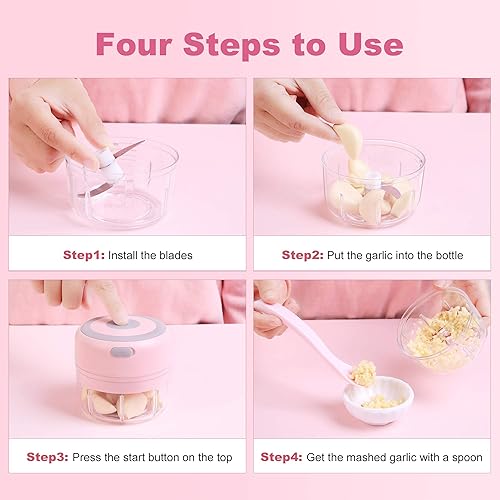 Miniatura 4 de Mini picadora eléctrica de ajo [portátil, inalámbrica, 3.4 fl oz] Mini picadora eléctrica con cuchara, herramienta eléctrica para picar alimentos,