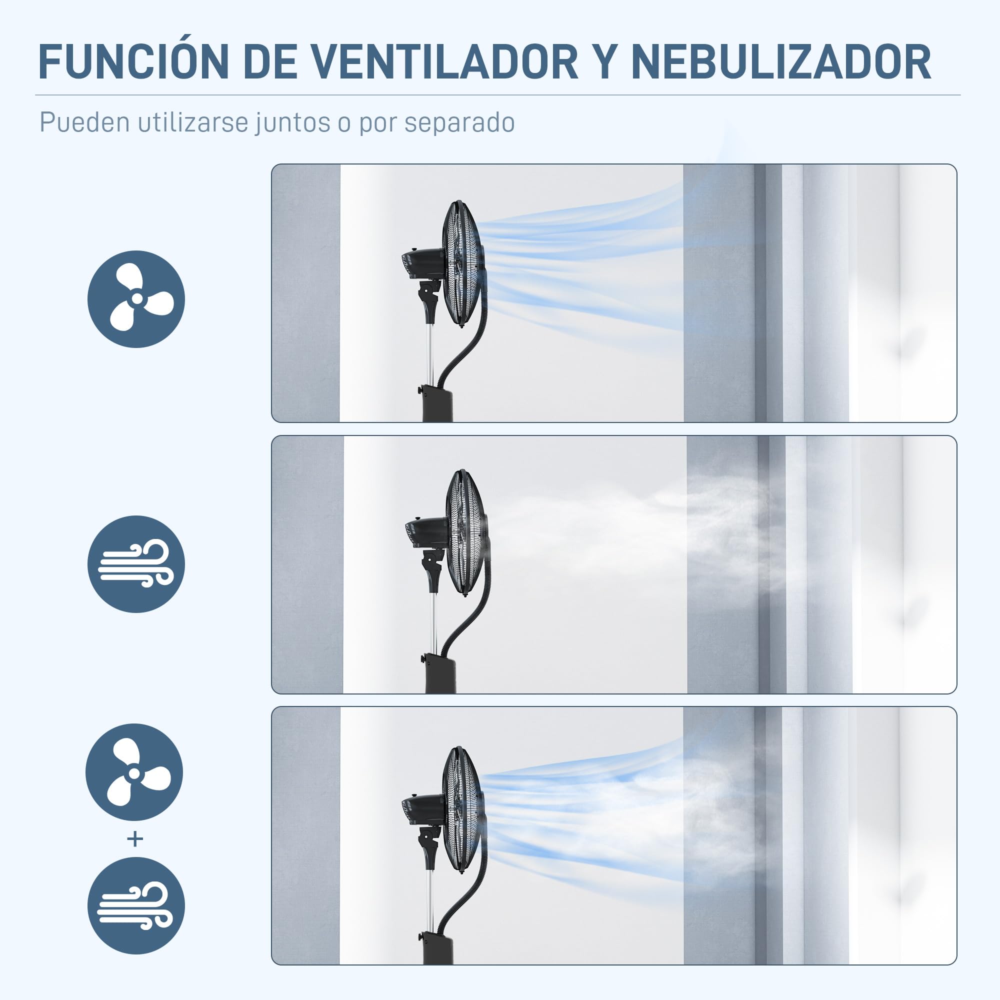 HOMCOM Ventilador Nebulizador de Agua 90 W con Mando a Distancia Ventilador de Pie Oscilante Temporizador Tanque 3L 3 Velocidades 5 Aspas y Pantalla LED Ø44,5 cm Negro