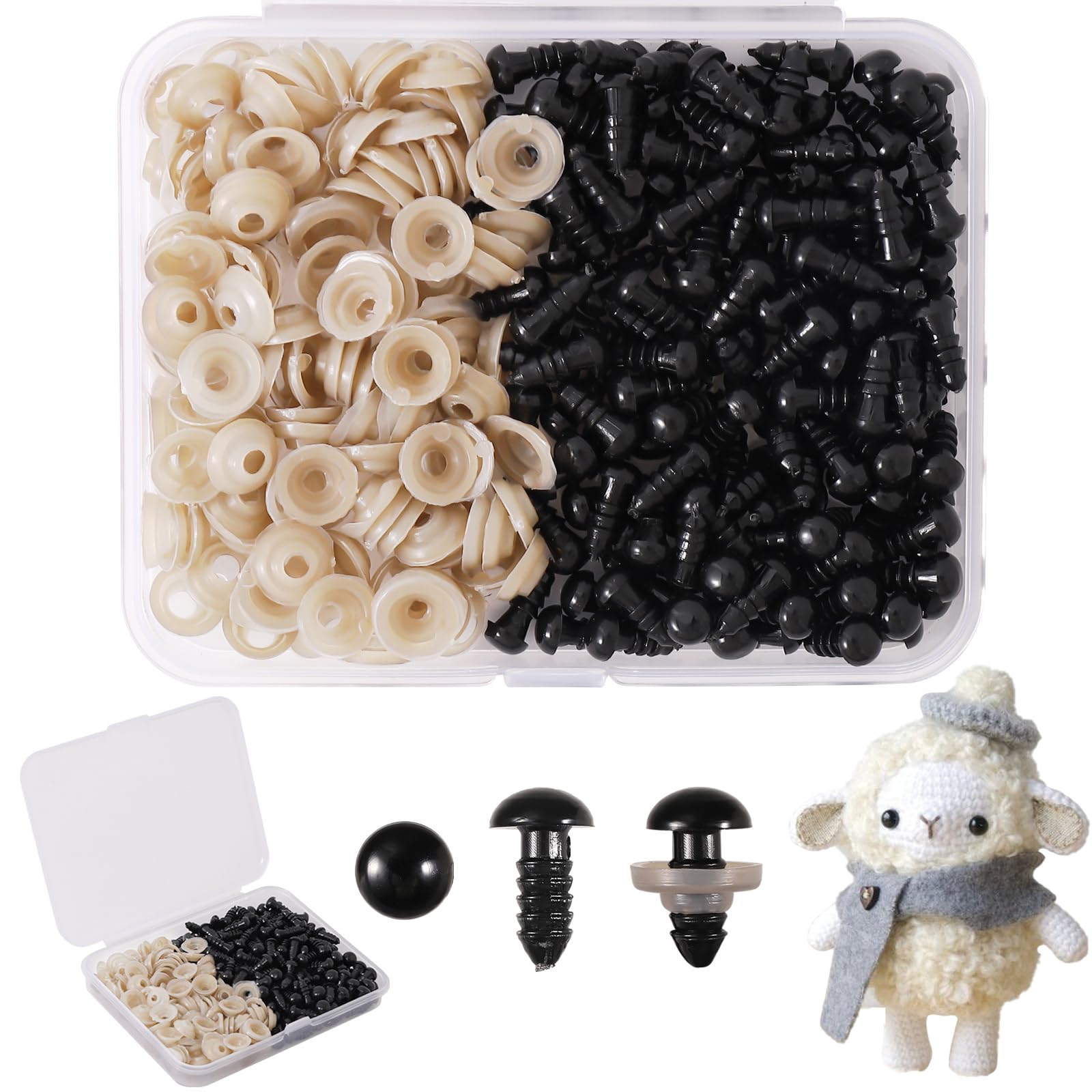Vanblue Safety Eyes 260PCS 6mm Plastic Black Craft Eyes with Washers Teddy Bear Eyes for Amigurumi Stuffed Animals Crochet Toys Crafts Making Halloween Decorations