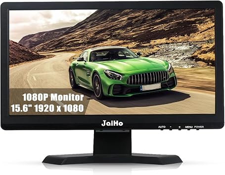 JaiHo 15.6-Inch Professional Security Monitor, 1920x1080P CCTV Screen with Metal Housing, BNC HDMI VGA AV USB, Industrial Display for DVR NVR System, 24/7 Reliable Security Surveillance