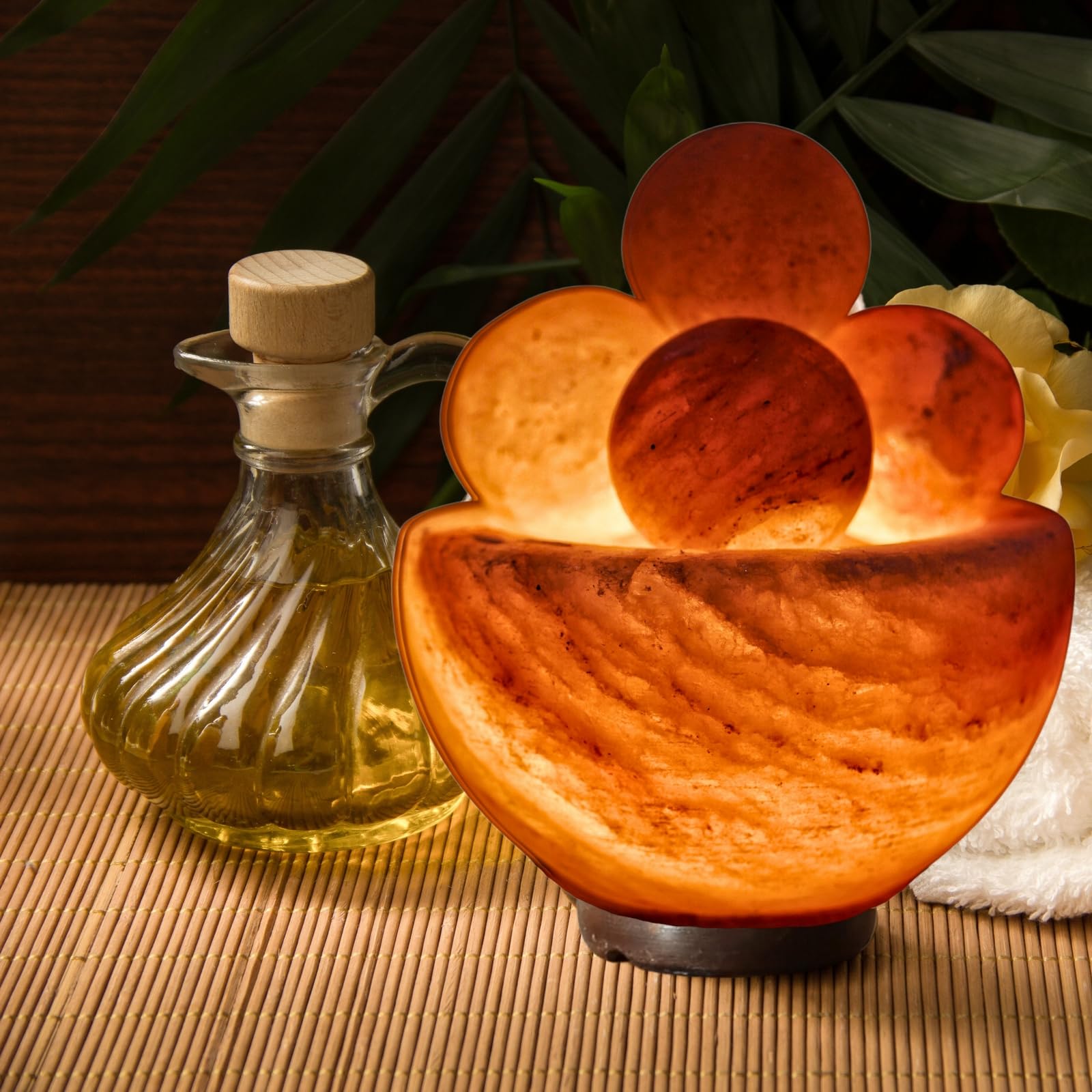 Salzlampe Bol mit 4 Massagekugeln - Handgeschnitzt - Glühbirne und Kabel im Lieferumfang enthalten - Entspannende Dekoration - Himalaya aus Salt Range Pakistan - Salz - Wellness - 1,9 kg - Zen'Light