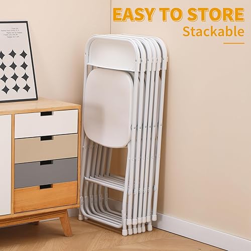 Miniatura 5 de BOOSDEN Paquete de 6 sillas plegables de plástico blanco, sillas de fiesta portátiles, sillas comerciales apilables con marco de acero, silla