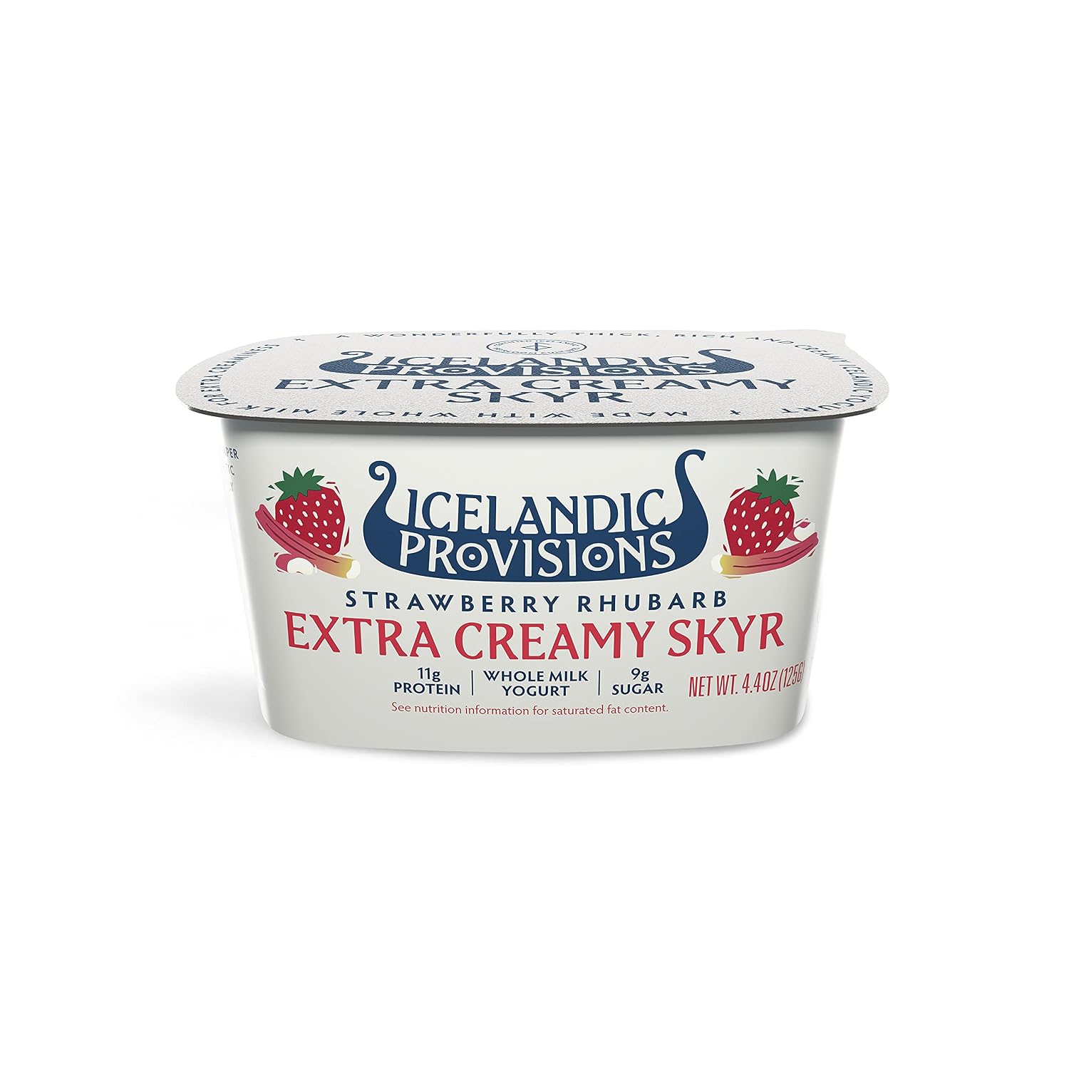 Icelandic Provisions 4.4oz Extra Creamy Skyr Yogurt, Strawberry Rhubarb, Icelandic Cultured Dairy Product With 11g Protein Per Serving | Creamiest and Thickest | More Protein & Less Sugar Than Yogurt