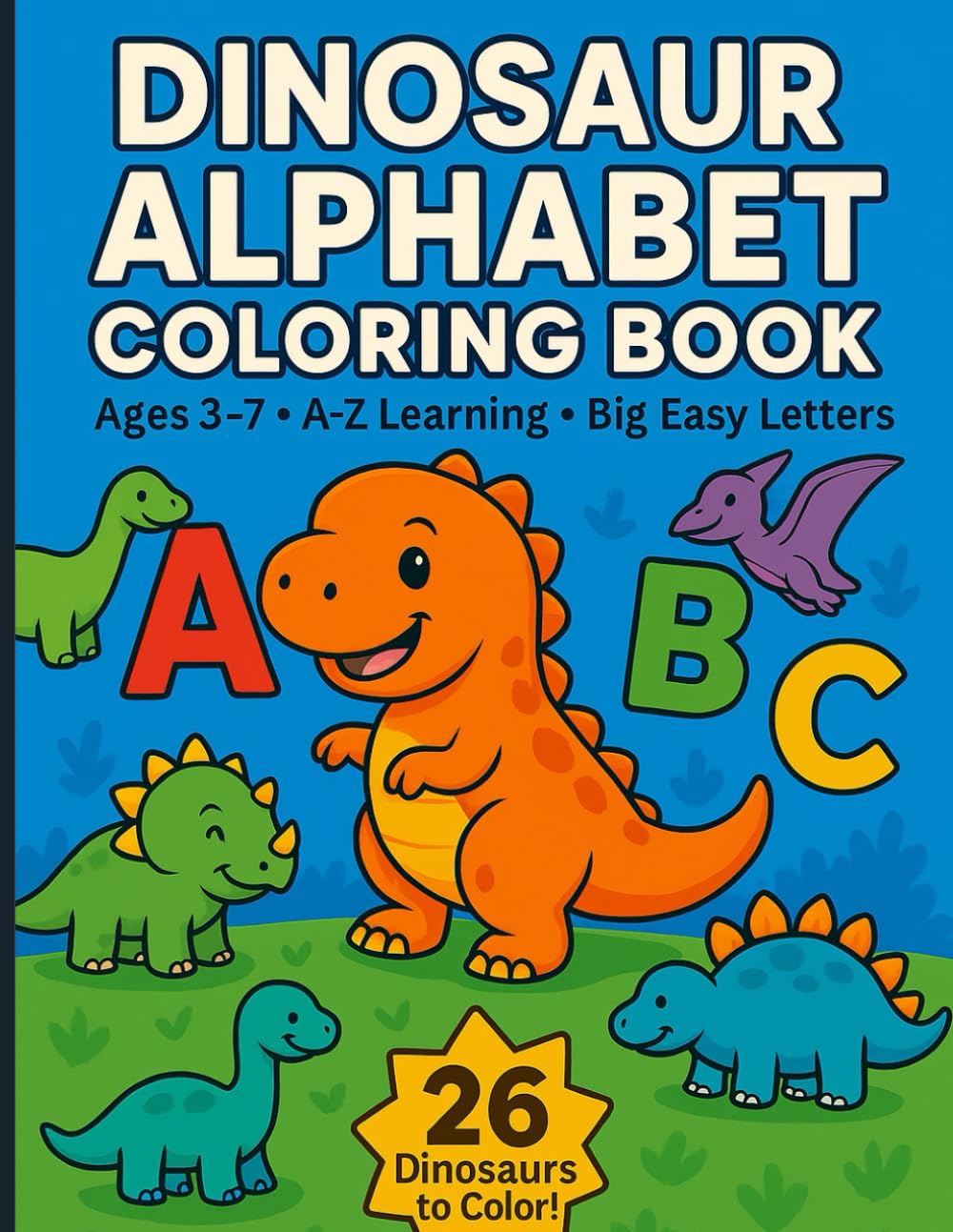 Dinosaur Alphabet Coloring Book for Kids: A Fun A–Z Dino Adventure for Early Learners: Includes 26 Cute Dinosaur Coloring Pages, Big Letters A–Z, and ... and Kindergarten (A to Z Adventures Series)