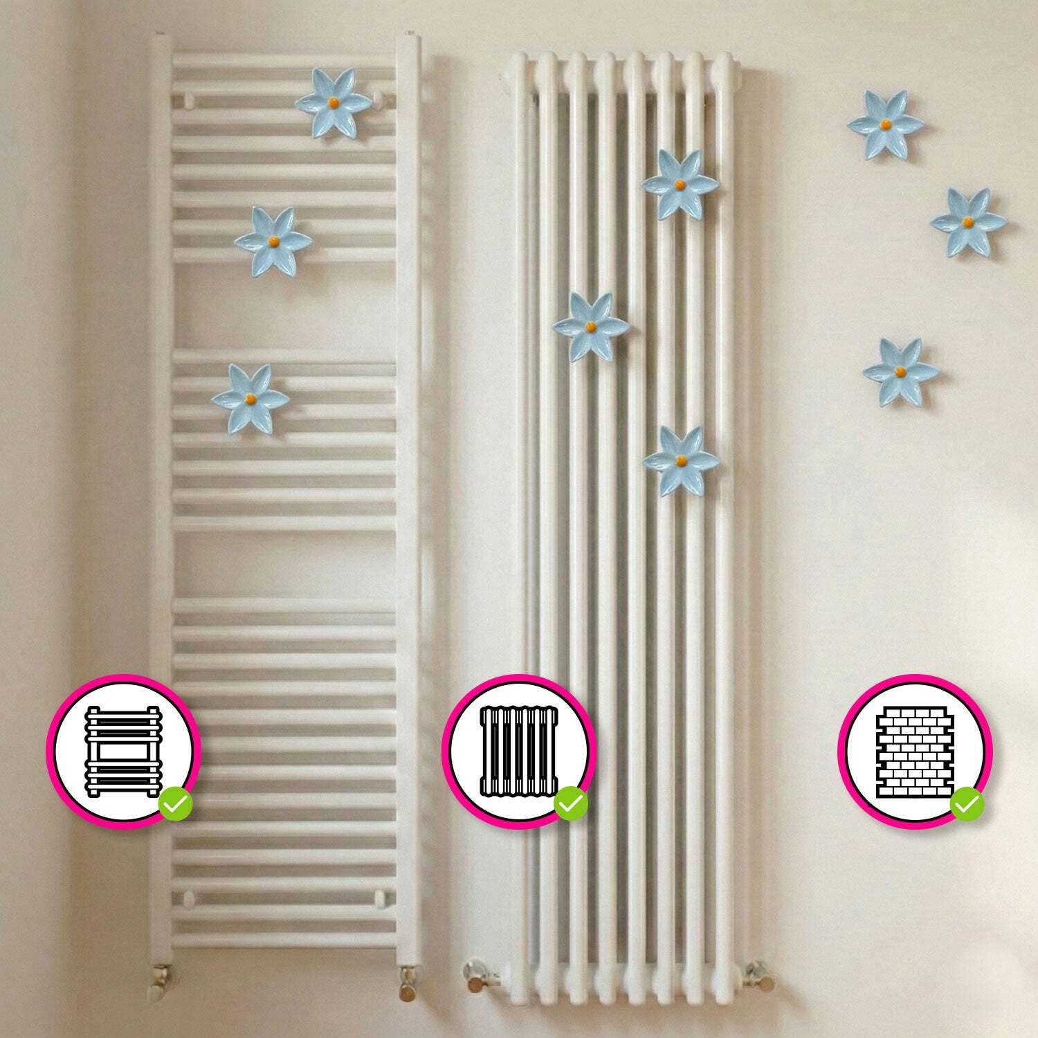 Fiore di Ninfea Appendino Azzurro in Ceramica per Radiatore, Portasciugamani a Forma di Fiore, Made in Italy