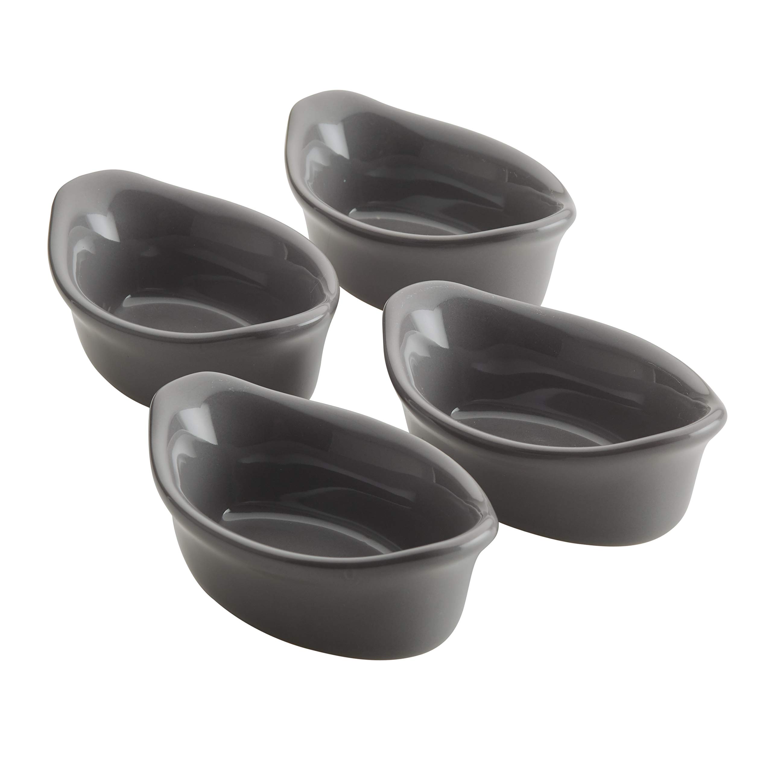 Rachael RaySolid Glaze Ceramics Dipping Cups/Ramekin Set for Snacks, Desserts, and More, Oval - 4 Piece, Gray