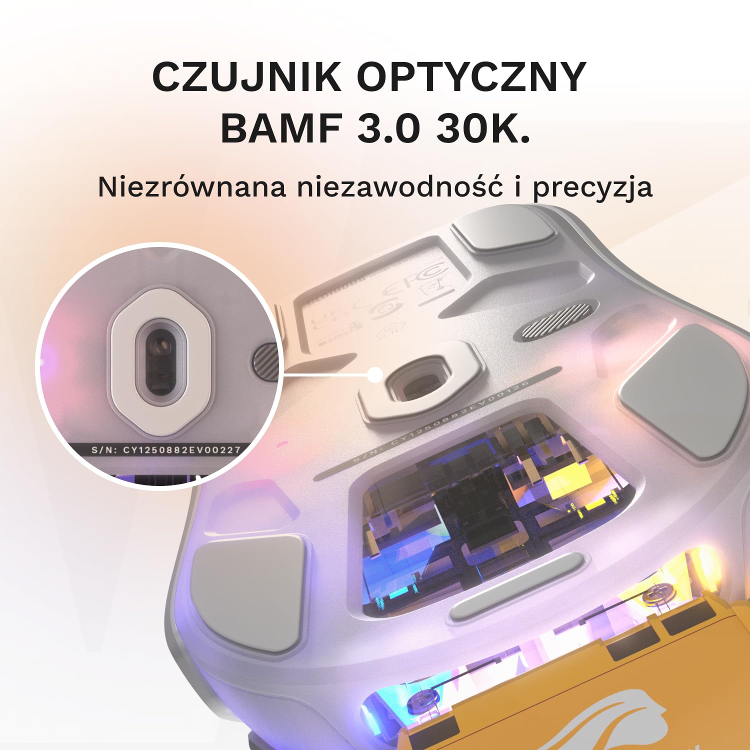 GLORIOUS Gaming – bezprzewodowa mysz gamingowa Model O3 – Wymienne baterie InfinitePlay, raportowanie 8k, przełączniki optyczne na 130M kliknięć, ultralekka: 66 g, Sensor optyczny 30k DPI, RGB – biel