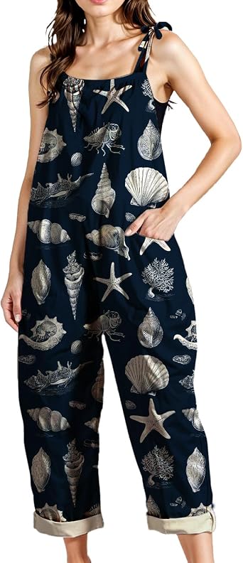 BIVENANT Womens Wide Leg Jumpsuits Spaghetti Strap Overall with Pockets Casual Bib Overalls Summer Bohemian Clothing