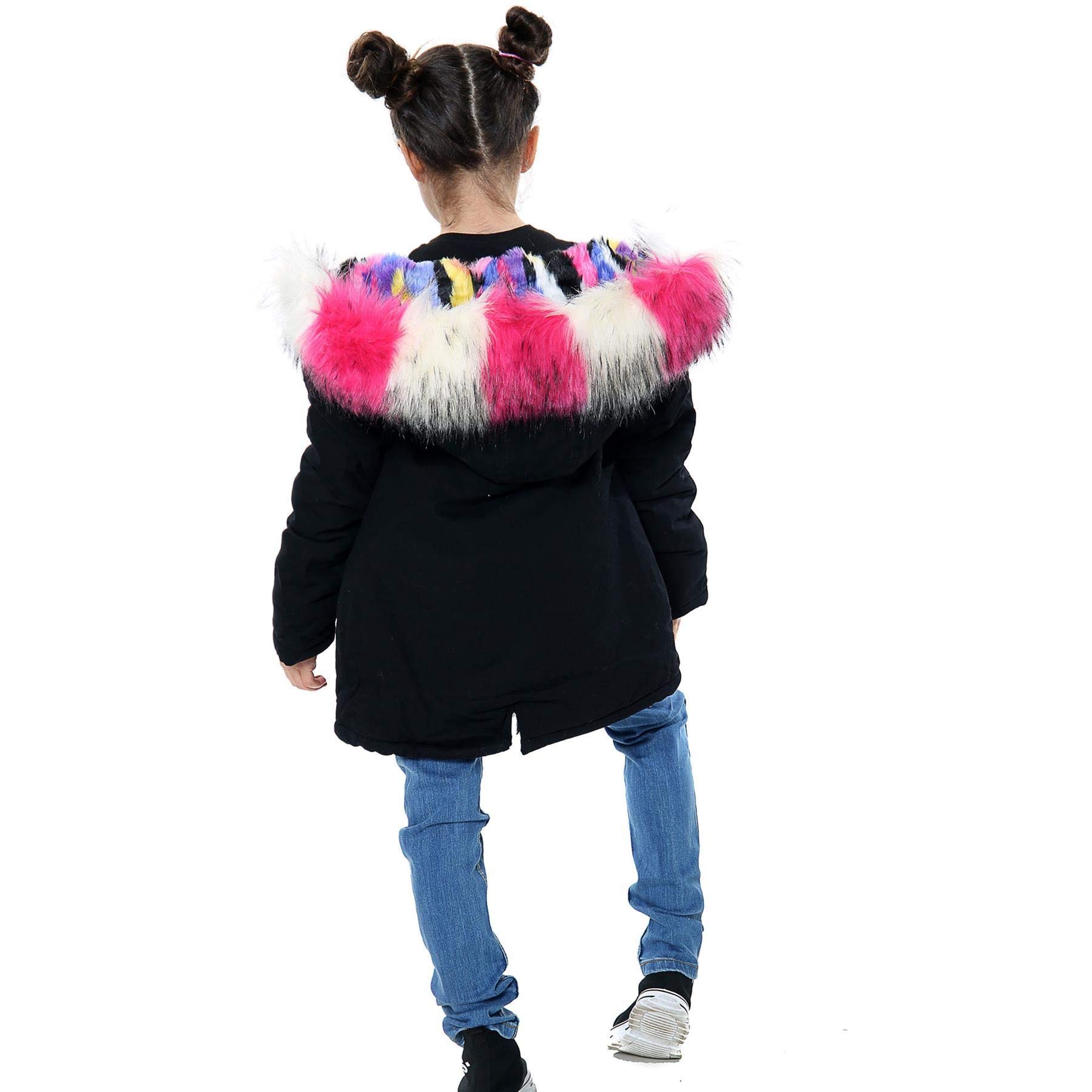 A2Z 4 Kids Bambine Pelliccia Sintetica Foderato Parka Cappotto Arcobaleno Cappuccio In Pelliccia Imbottito Giacca Colletto Cappuccio Comodo Leggero Invernale Giacca Cappotto Per Bambine Età 2-13 Anni