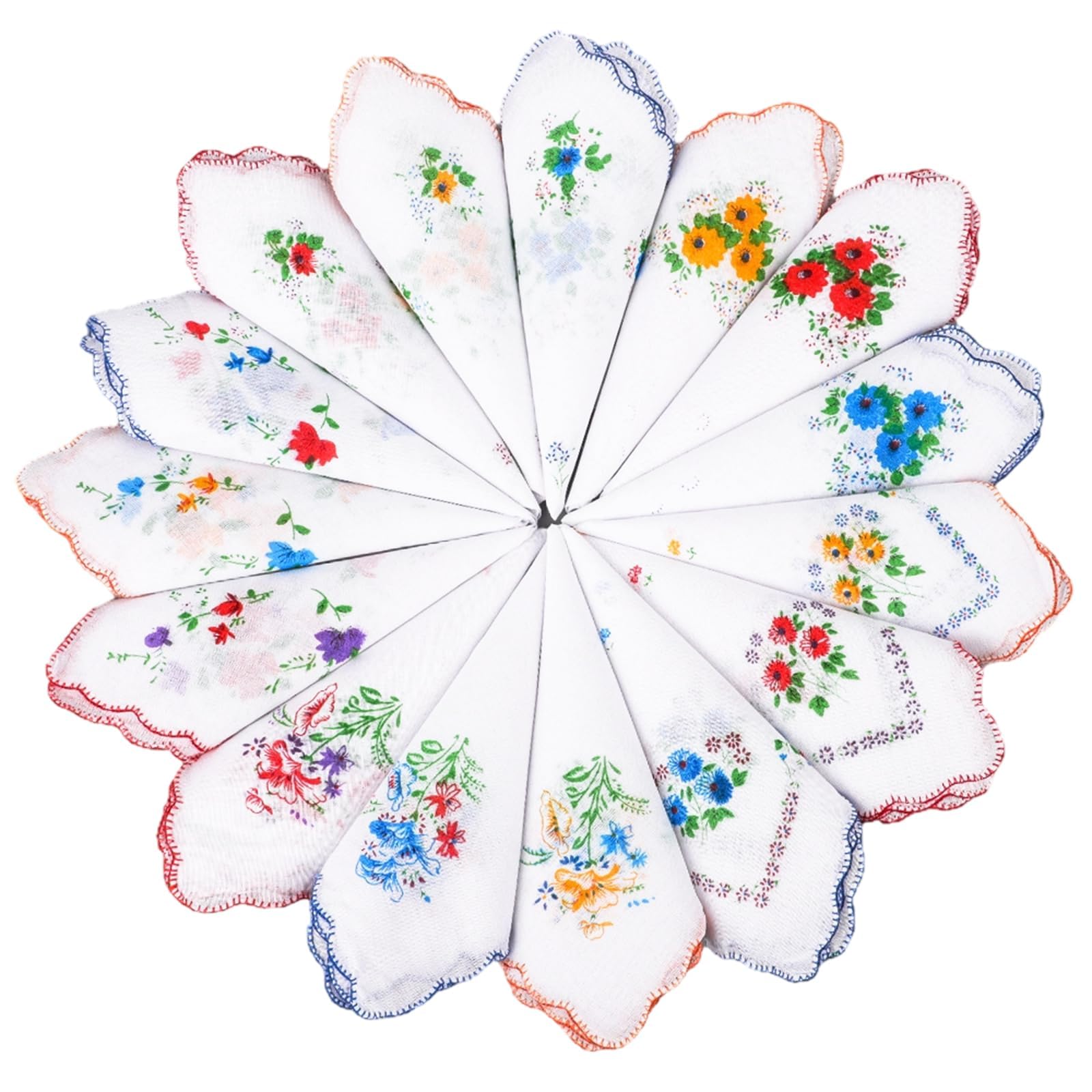 10 Pcs Ladies Handkerchief Cotton, Handkerchief for Women Cotton with Embroidered Designs, Soft Cotton Handkerchiefs for Wedding Ceremonies and Tea Parties,Set with Random Floral Patterns