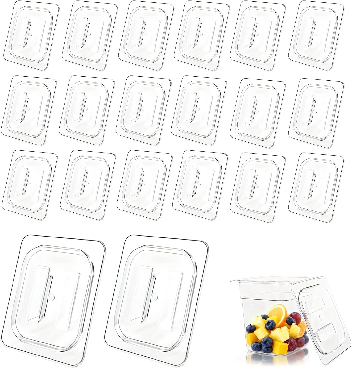 20-Pack 1/6 Size Food Pan Covers, Clear Polycarbonate Steam Table Lids with Handle for Commercial Restaurant, Kitchen, Bakery, Cafe