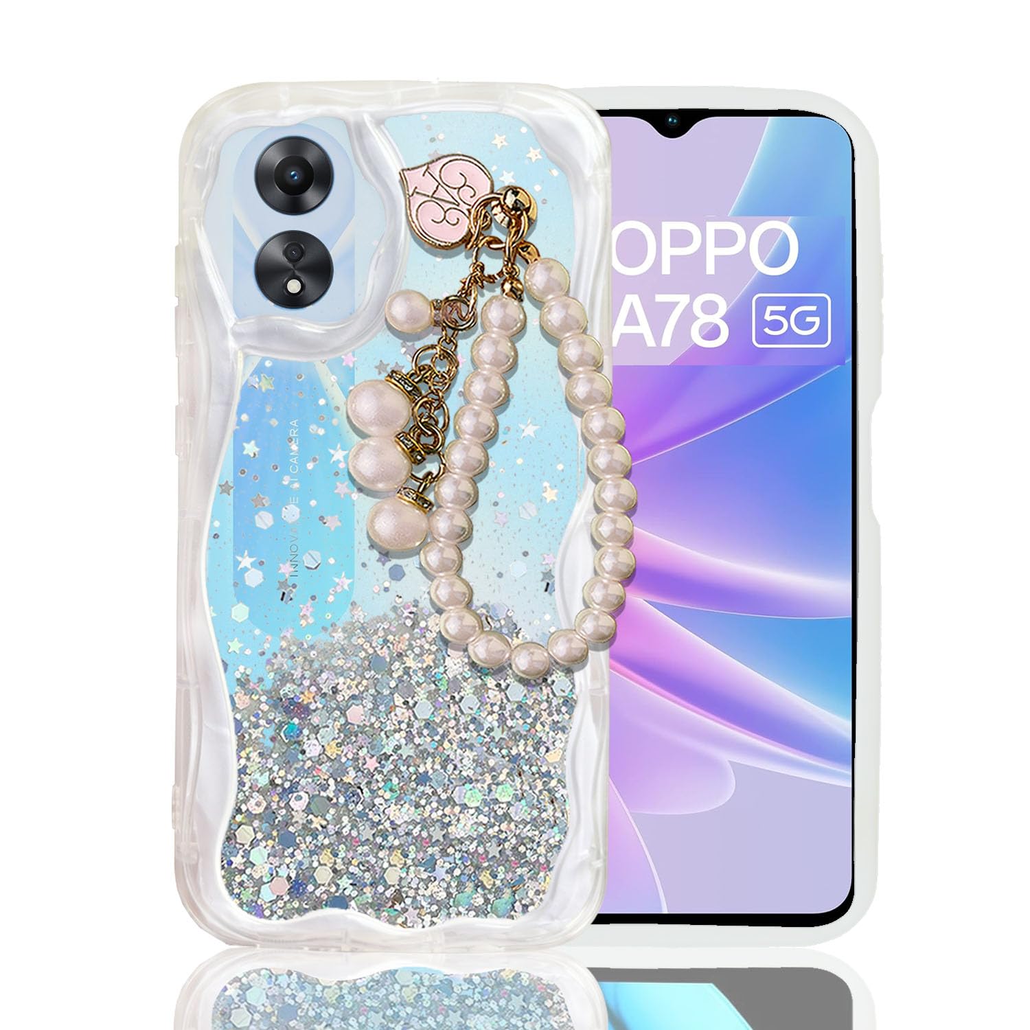 KC Back Cover for Oppo A78 5G, Dry Curly Pearl Hang Chain Transparent Case