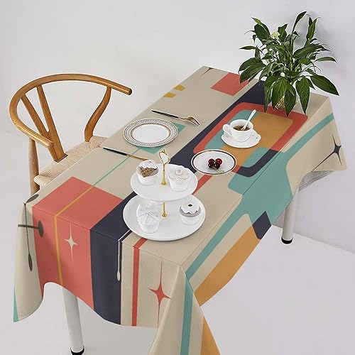 Miniatura 37 de Mantel retro moderno de mediados de siglo, diseño de colores retro de los años 50, resistente al agua, mantel lavable para cocina, comedor, fiesta