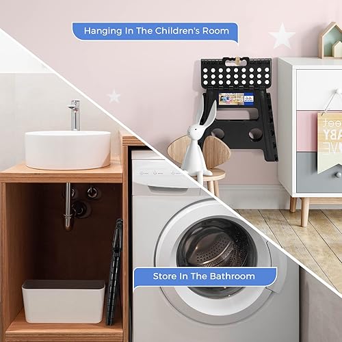 Miniatura 21 de ACKO Paquete de 2 taburetes plegables – Taburete plegable de alta calidad de 11 pulgadas de altura para niños y adultos, taburete de plástico para