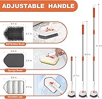 Vista 3 de Cepillo de limpieza de mango largo para ducha, cepillos de limpieza 3 en 1 con 3 cabezales de limpieza de diferentes funciones, cepillo