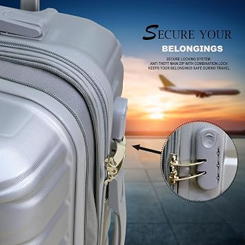 Suitcase Set, 3-Piece Hard Shell ABS Expandable Travel Luggage with 8 Spinner Wheels, Lightweight Durable High Capacity Cabin Suitcase with Lock, 20 28 32, Denver - Silver