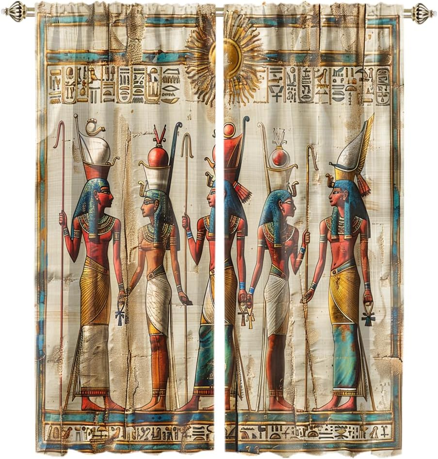 Abstract Watercolor Egyptian Print Blackout Curtains for Bedroom Rustic Ancient Egypt Ethnic Tribal Exotic Style Heat Insulating Blackout Curtains for Living Rroom 2 Panels 54" L x 21" W