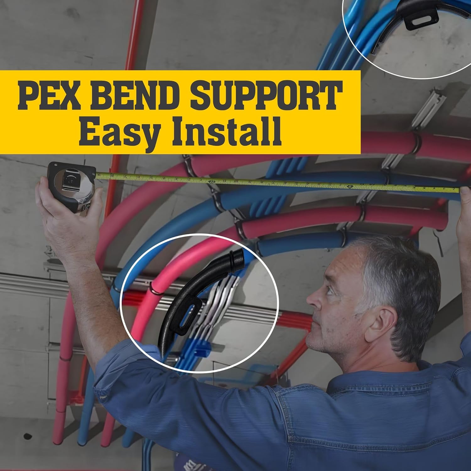10 Pcs 3/8" - 1/2" Pex 90 Degree Elbow Plastic Tubing Bend Support With 20Pcs Half Clamp Fixture J-Hook,Elbow 90 Degree Pipe Fitting Kit Black,For 1/2 Inch Pex Tubing/Pipe Support