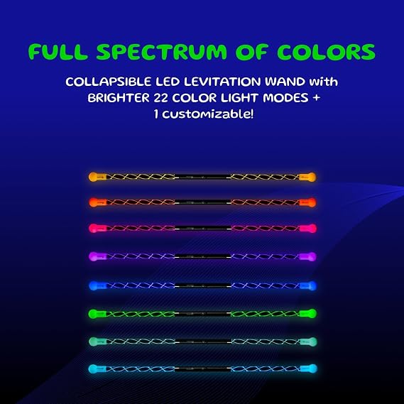 Wandini Glow.0 LED Light Magic Wand Collapsible Levitation Stick, USB Rechargeable & Patented Design, Balanced LED Flow Prop for Smooth Tricks, Visual Performances with 22 Dynamic Color Modes