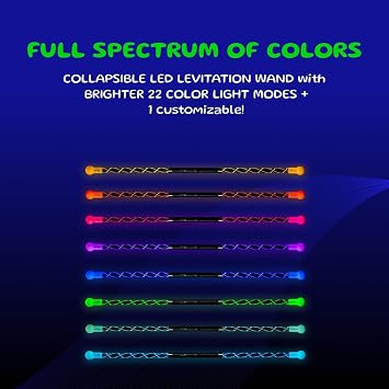 Wandini Glow.0 LED Light Magic Wand Collapsible Levitation Stick, USB Rechargeable & Patented Design, Balanced LED Flow Prop for Smooth Tricks, Visual Performances with 22 Dynamic Color Modes