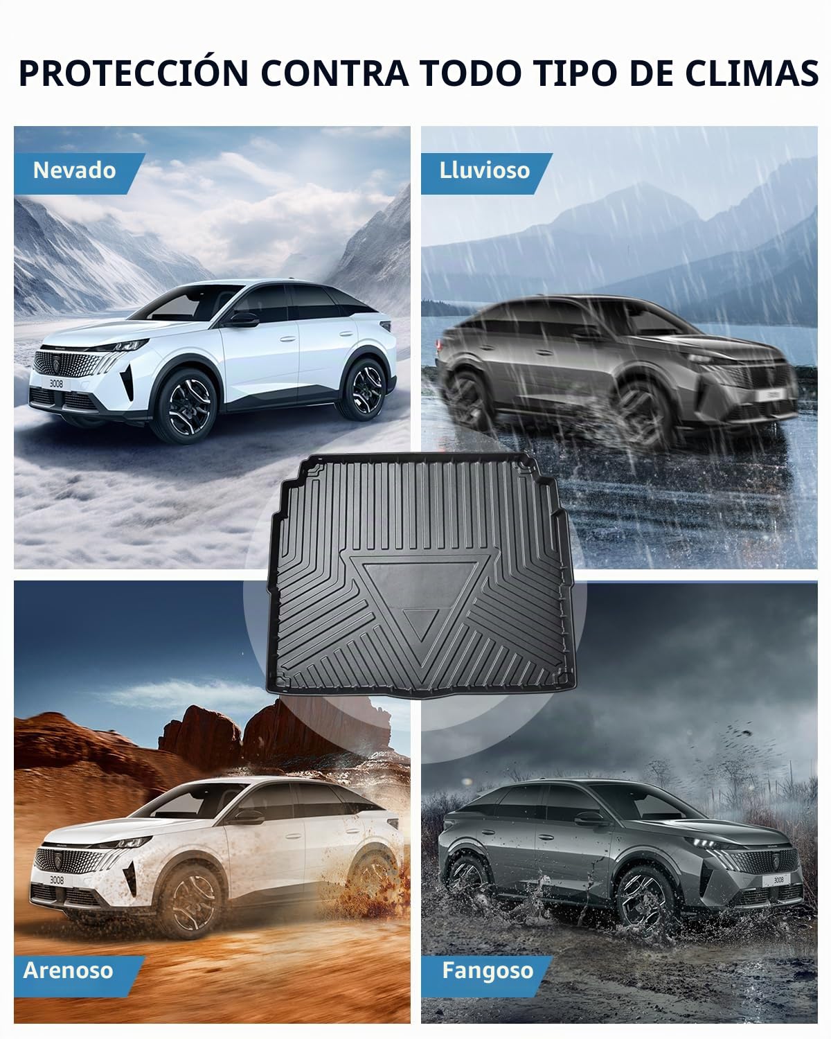 TPE Alfombrillas Maletero para Peugeot 3008 II 2016-2023 | Alfombras Maletero Originales, Protector Maletero Antideslizantes e Impermeables, Funda Maletero con Bordes Elevados