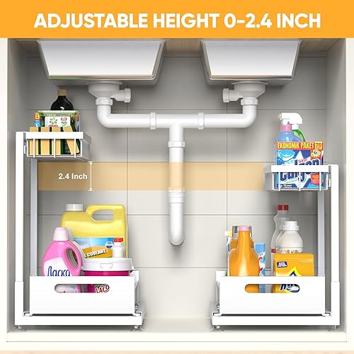 Miniatura 2 de Under Sink Organizer Storage 2-Tier Premium Metal Pull-Out Kitchen Cabinet Organizer with Sliding Drawer, Height Adjustable, Heavy Duty for Kitchen