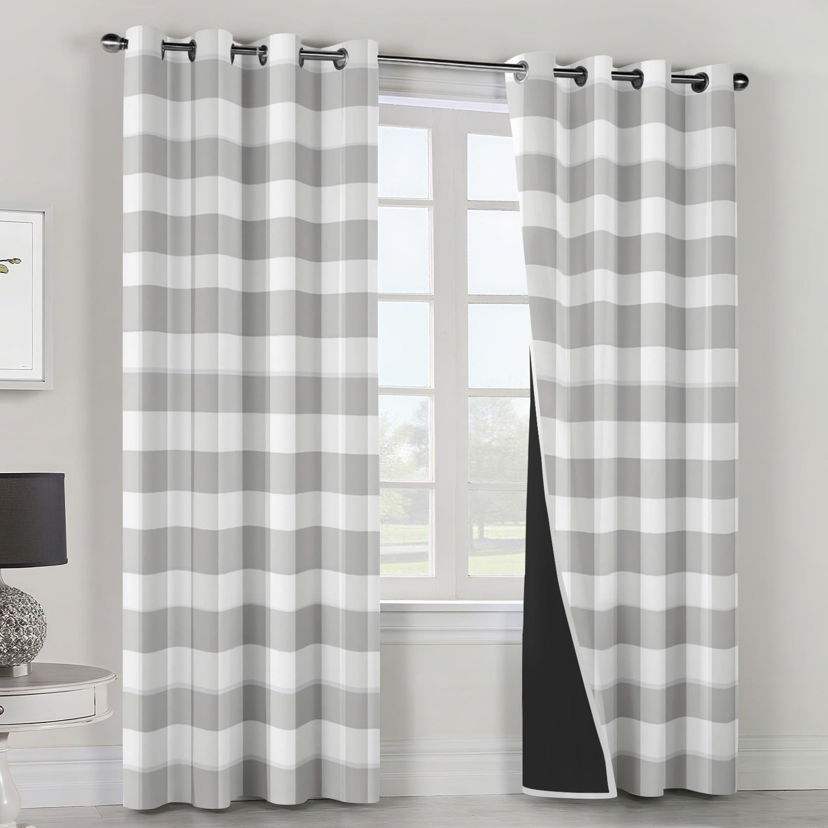Panneaux occultants thermiques pour bloquer la lumière du salon, rideaux gris à œillets