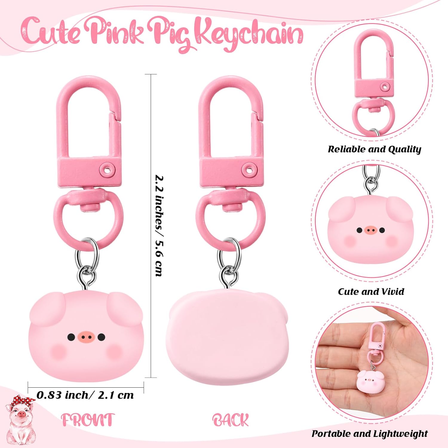 3 Pcs Cow Pig Lovers Gifts for Women Funny Travel Makeup Bag Portable Cosmetic Bag Cute Coffee Mug 11.8 oz Stainless-Steel Keychain for Women Animal Lovers Gifts(Pig Style) - Image 4