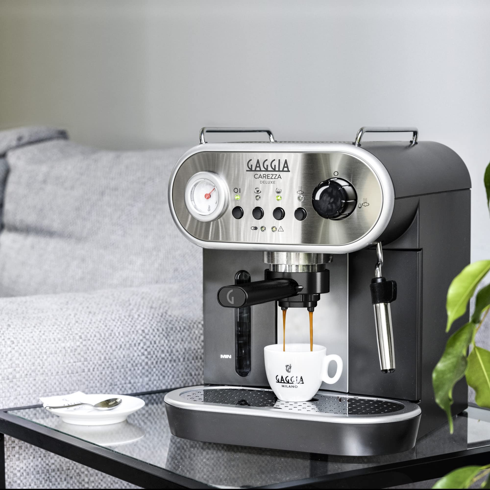 Gaggia RI8525/01 Caffettiera a mano Carezza Deluxe per caffè macinato e cialde, 230V, 50Hz, 1900W, grigio/nero