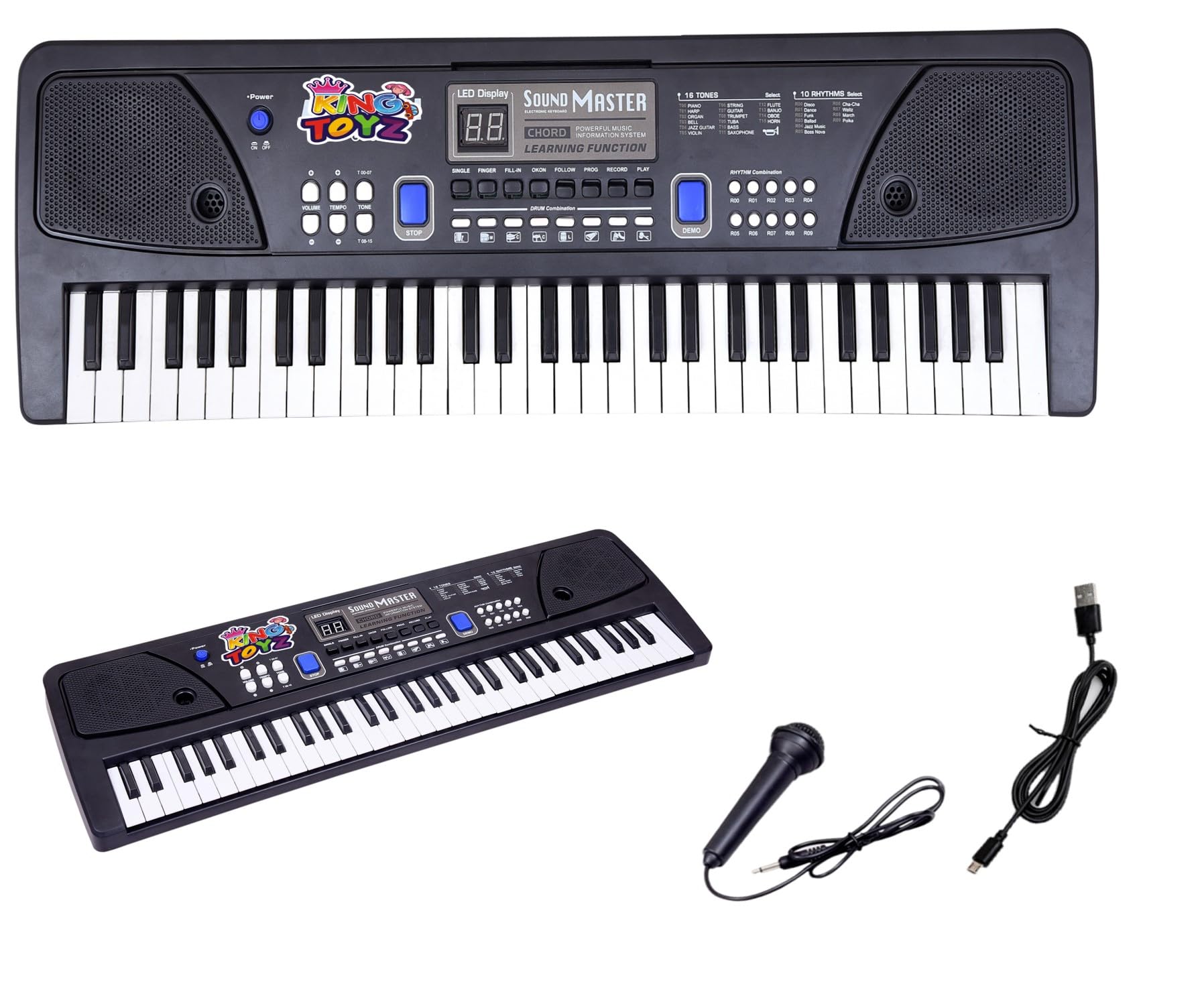 KING TOYZ Piano Keyboard with Mic | 61 Keys, 10 Rhythms, 16 Tones, 6 Demo Songs & 8 Percussions | Electronic Musical Toy for Boys & Girls Age 2-5 | Educational & Recording Keyboard for Beginners Black-image-48