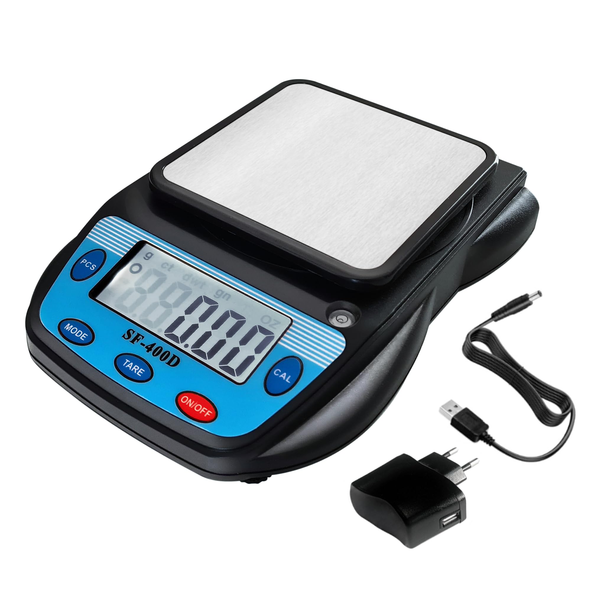 Eosphorus Bilancia Digitale di Alta Precisione 600g/0,01g con Piatto Quadrato, Bilancia Professionale per Laboratorio, Gioielleria e Monete, Funzione Tara, Doppia Alimentazione USB/AC