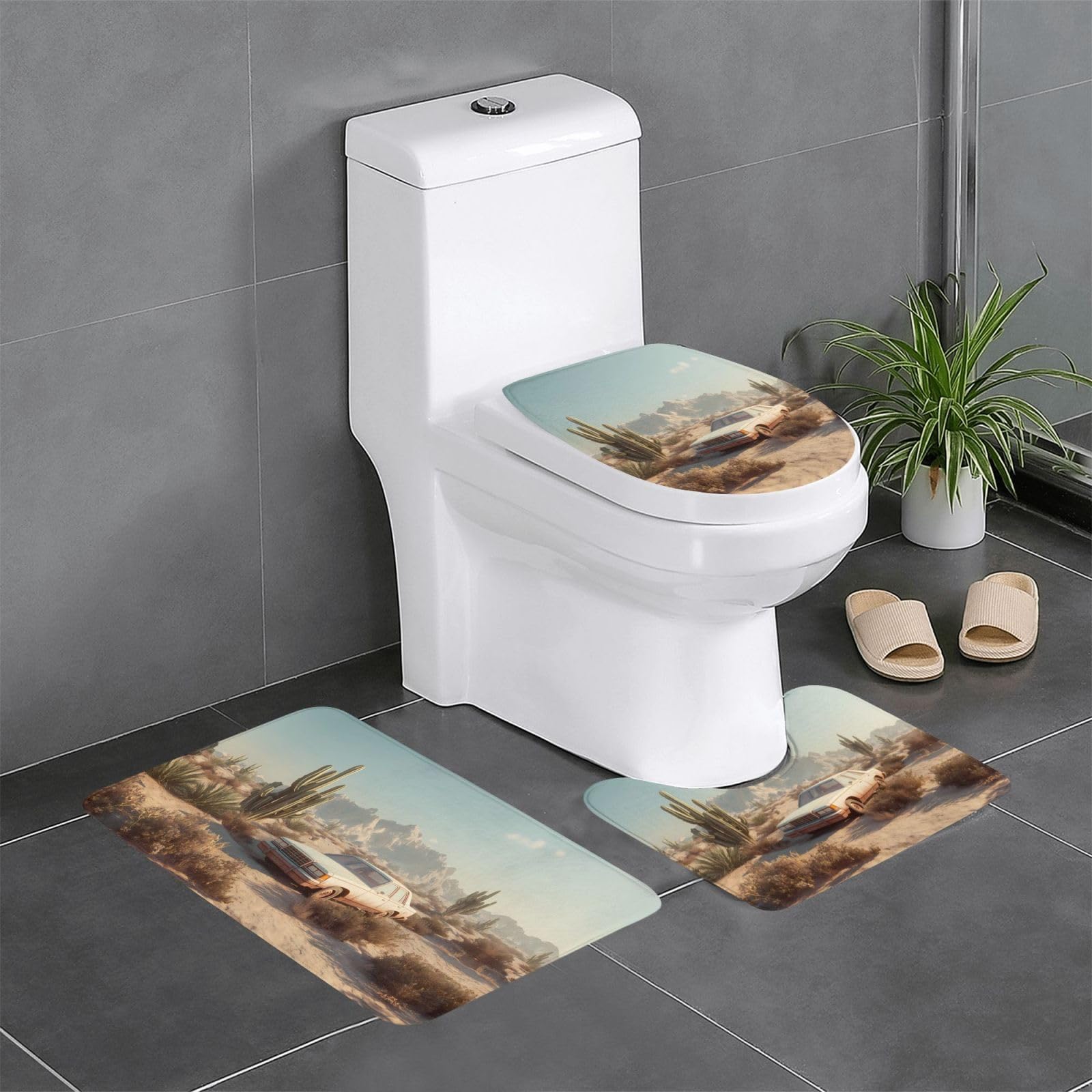 Tapis de salle de bain antidérapants Lot de 3 rectangle U O motif désert