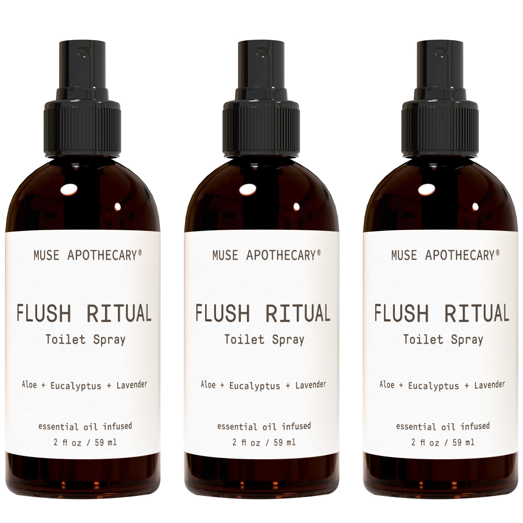 Muse Apothecary Flush Ritual - Aromatic & Refreshing Toilet Spray, Use Before You Go, 2 oz, Infused with Natural Essential Oils - Aloe + Eucalyptus + Lavender, Pack of 3