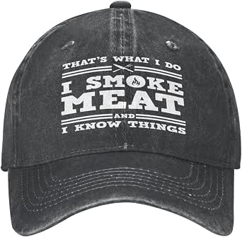 I Smoke Meat And I Know Things' Funny BBQ Novelty Baseball Cap - Adjustable Hat For Men & Women - View #4