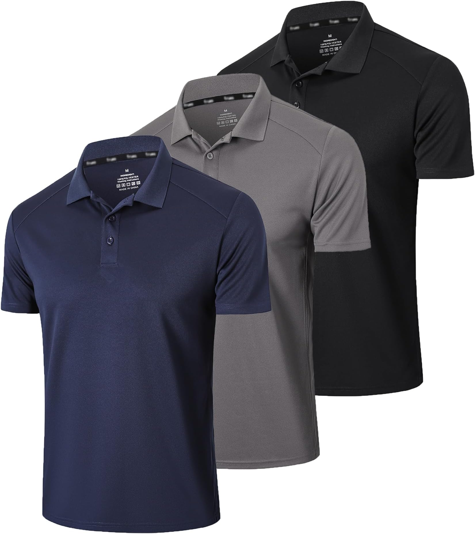 – 3 Pack Mens Polo Shirts Short Sleeve Quick Dry Lightweight Golf Casual Collared Tops Breathable Moisture Wicking Work Shirts