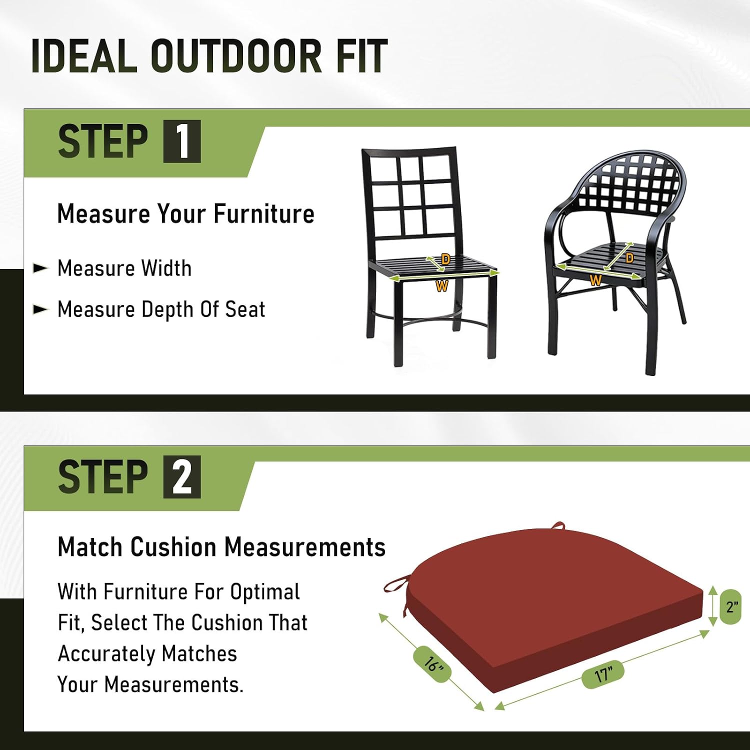  Outdoor Chair Cushions Set of 4, Outdoor Cushions for Patio Furniture, Water Resistant Patio Chair Cushions with 2 Ties, 17x16x2, Brick Red thumbnail