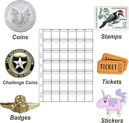 Miniatura 2 de MUQING 840 bolsillos para monedas, 20 hojas de bolsillo para coleccionar monedas, suministros de almacenamiento de colección de monedas, páginas de