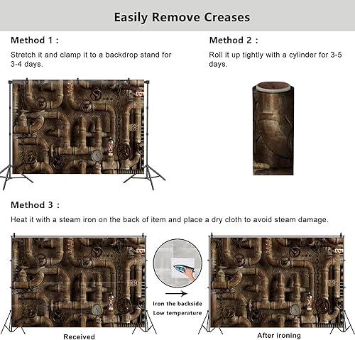 Miniatura 5 de YongFoto Telón de fondo vintage oxidado, estilo punk de vapor de 7 x 5 pies, tuberías de vapor de metal antiguo industrial, fondo de fotografía,