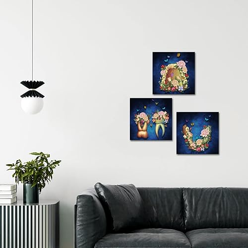 Miniatura 5 de iHAPPYWALL 3 piezas de lienzo dental, arte de pared, abstracto, floral, anatomía, mariposas, arte médico para clínica, odontología, decoración de