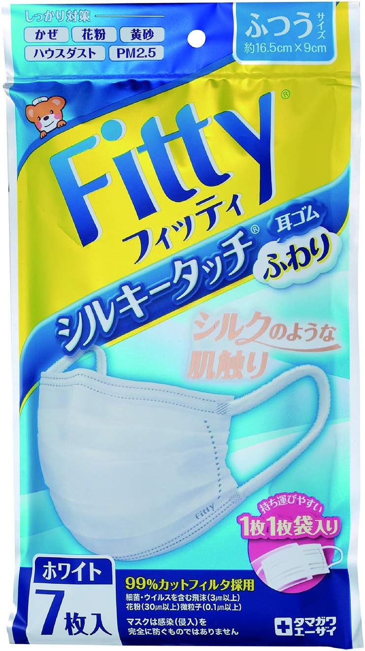 (PM2.5対応) フィッティ シルキータッチ耳ゴムふわり 7枚入 ふつうサイズ ホワイト