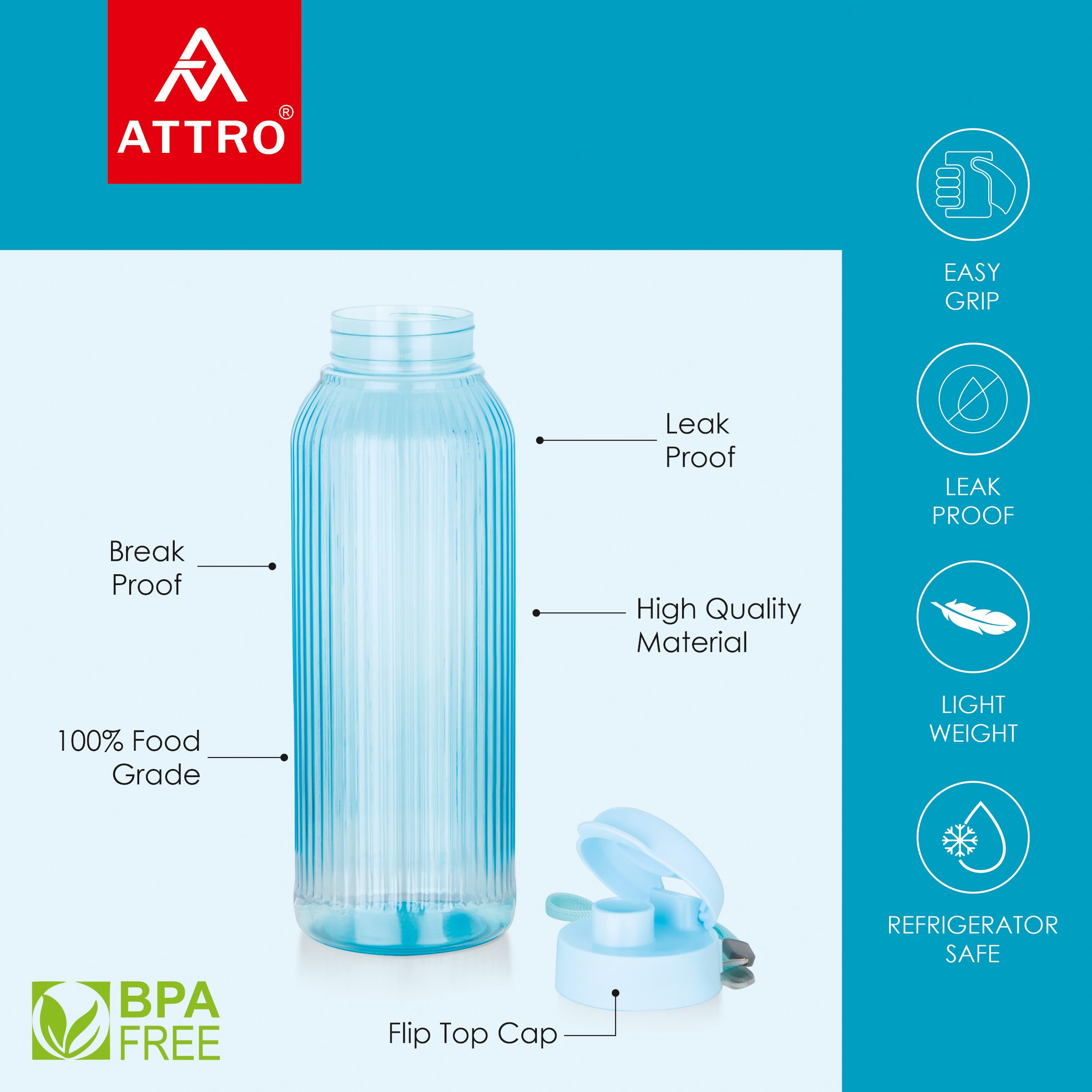 ATTRO 1.5L BPA-Free Water Bottle - Leak-Proof & Stylish -2